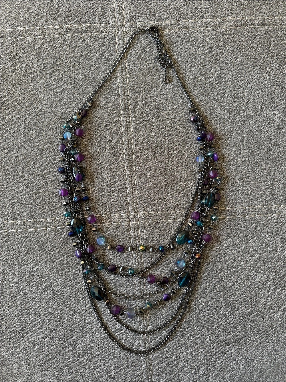 Layered Beaded Necklace in Black & Purple Like New